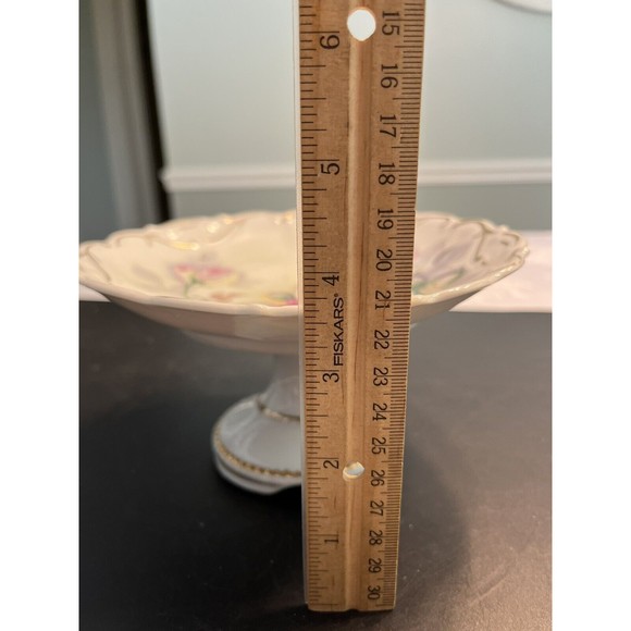 Vintage Kalk Porcelain Japan Floral Footed Pedestal Candy Mint Dish - Picture 12 of 13